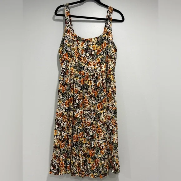 Millenium Womens Floral Tiered Sundress in Black and Orange Size L 100% Rayon - Picture 2 of 6